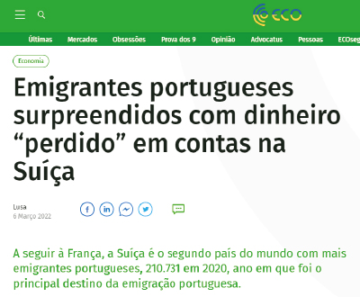 img article Emigrantes portugueses surpreendidos com dinheiro “perdido” em contas na Suíça