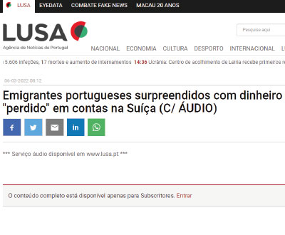 img article Emigrantes portugueses surpreendidos com dinheiro “perdido” em contas na Suíça (C/ ÁUDIO)